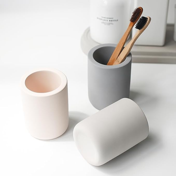 Selegna Diatomite Drying Stone Toothbrush Holder, Modern Ceramic-Look Countertop Cup with Drainage for Bathroom, Quick Drying Electric Toothbrush & Toothpaste Organizer, Stoneware Finish