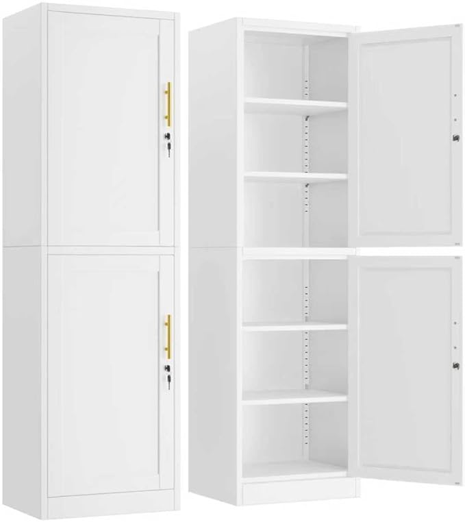 Ckzbx Metal Locker Tall Narrow Storage Cabinet, 67" H Locking Tool File Cabinets Snack Locker Organizer for School Classroom,Bedroom,Gym Home Office,Entryway and Hallway (20" W 2Door White)