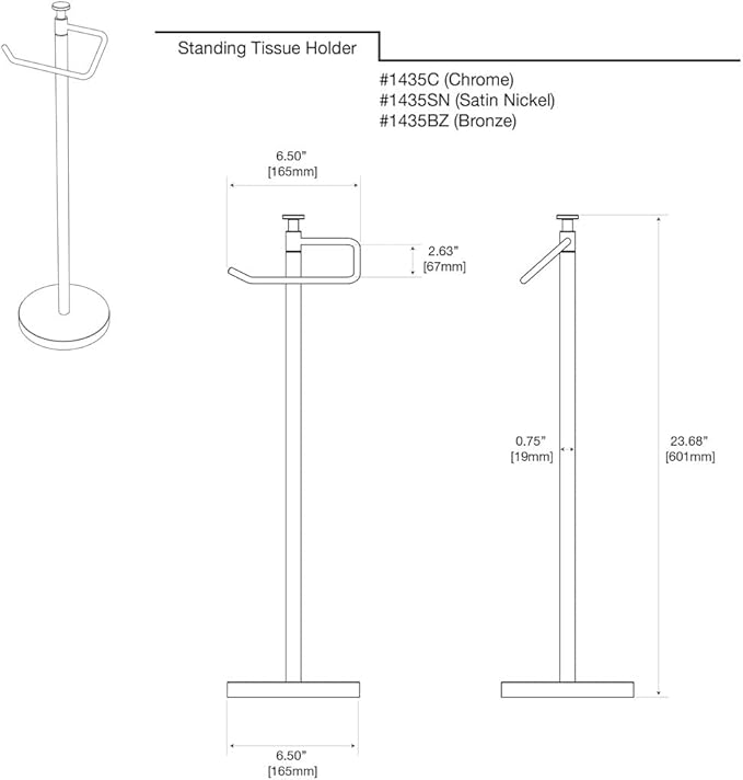 Gatco 1435PN Freestanding Toilet Paper Holder, 23.68” H, Polished Nickel | Toilet Tissue Roll Holder Stand with Weighted and Padded Base for Bathroom