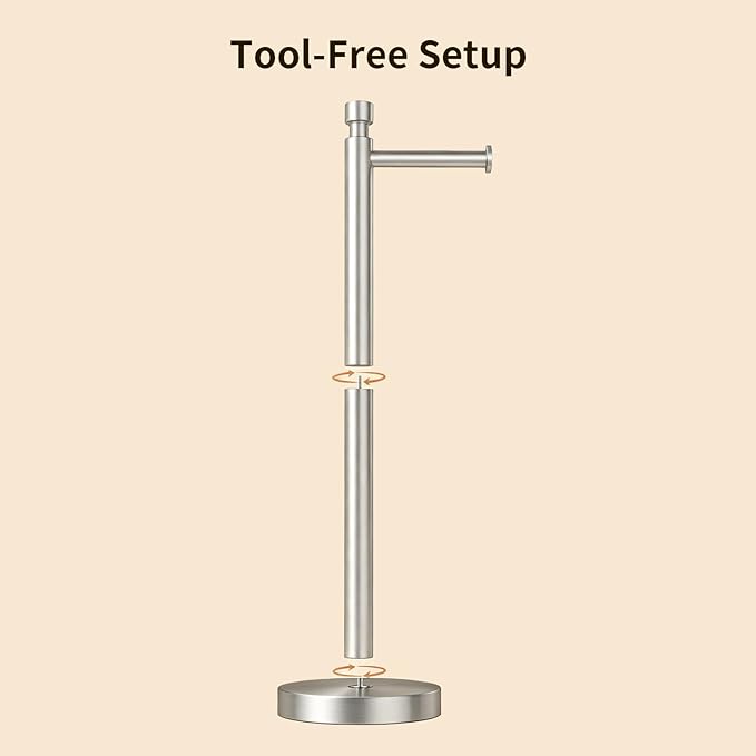 YUMORE Toilet Paper Holder Stand, 4.4lbs Heavy Duty Stainless Steel Free Standing Bathroom Tissue Roll Holder, Brushed Nickel