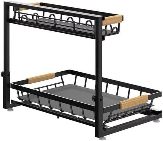 Expandable 2-Tier Under-Sink Organizer with Sliding Drawer – Adjustable Cabinet Storage Rack for Kitchen, Bathroom, Pantry, Heavy Duty Metal – Luxury Remedy