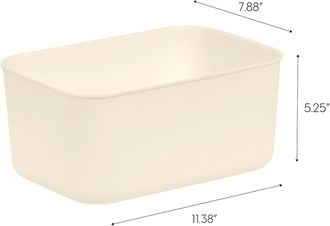 IRIS USA 7 Qt. Plastic Basket Storage Bins with Lids, Small, 4-Pack, Stackable Lidded Storage Organizer Bins for Kitchen, Bathroom and Bedroom, Off White