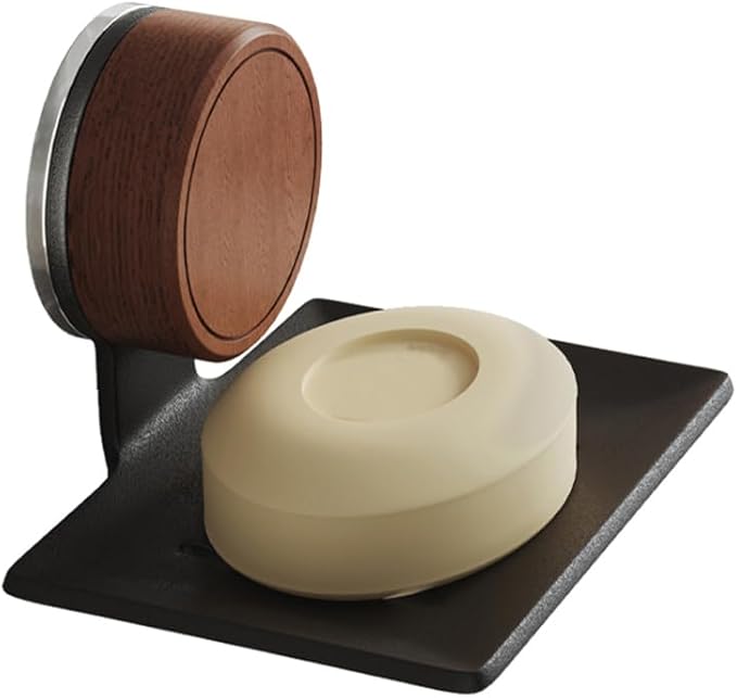 Soap Dish, Walnut and Stainless Steel, Soap Bar Holder for Shower Suction Cup Wall Mounted, No-Drilling Waterproof Sponge Holder (Black)