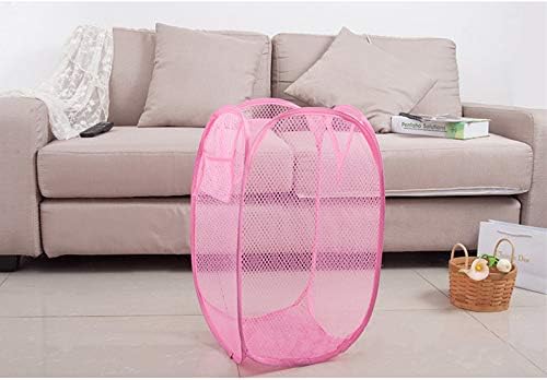 Small Collapsible Kids Hamper Fold Office Waste Bins Pop Up Basket Laundry Sorter For Bedroom Closet,Living Room,Camp Pink