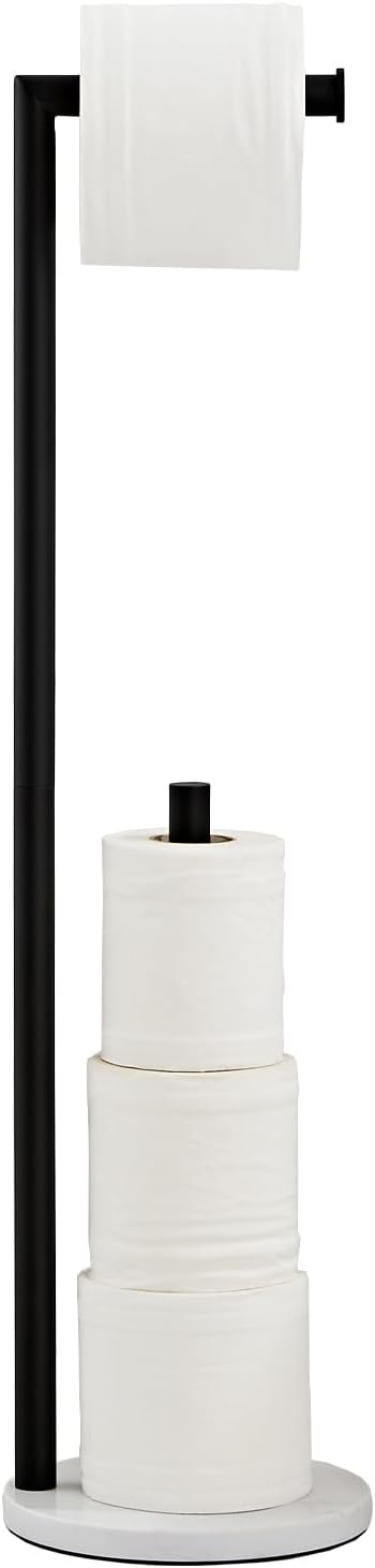Marble Toilet Paper Holder Stand -Matte Black, Freestanding with Storage, Floor Stand, Toilet Roll Holder, Standing Paper Towel Holder