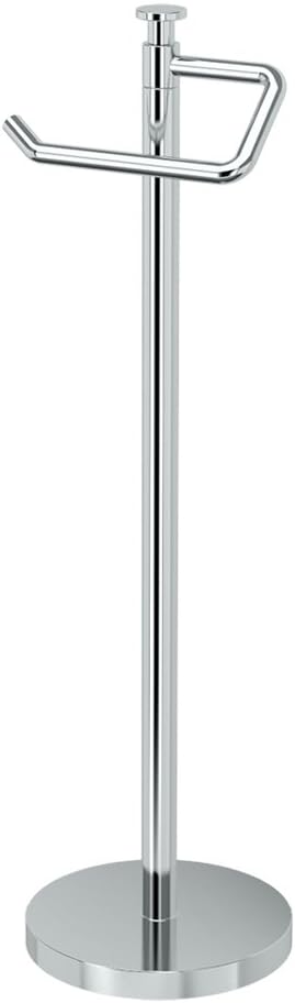 Gatco 1435C Freestanding Toilet Paper Holder, 23.68” H, Chrome | Toilet Tissue Roll Holder Stand With Weighted and Padded Base For Bathroom