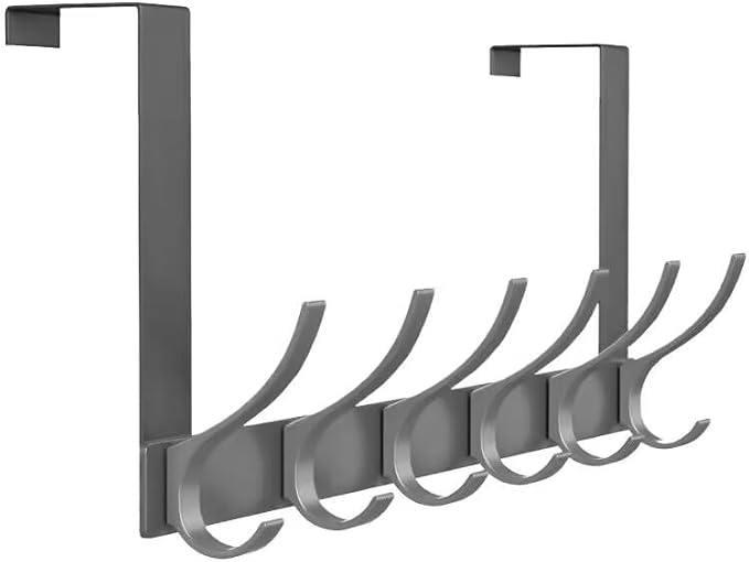 Peasulin Over The Door Hooks, Sturdy Door Hanger, Large Over The Door Towel Rack with 12 Hooks, Heavy Duty Easy to Install, for Bathroom, Bedroom，Kitchen，Hanging Towels, Coats (Grey)