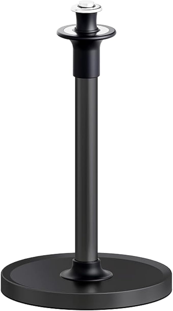 VEHHE Paper Towel Holder Countertop, Black Paper Towel Holder Stand with Spring Damping for Kitchen Bathroom, One Hand Tear Paper Stainless Steel Paper Towel Holder with Weighted Base and Suction Cups