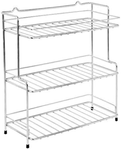 Multipurpose Stainless Steel Spice 3-Tier Trolley Container Organizer Organiser/Pickles Stand/Basket for Boxes Utensils Dishes Plates for Home.