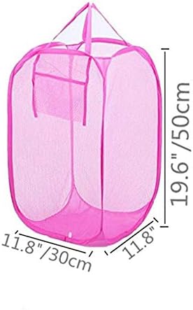 Small Collapsible Kids Hamper Fold Office Waste Bins Pop Up Basket Laundry Sorter For Bedroom Closet,Living Room,Camp Pink