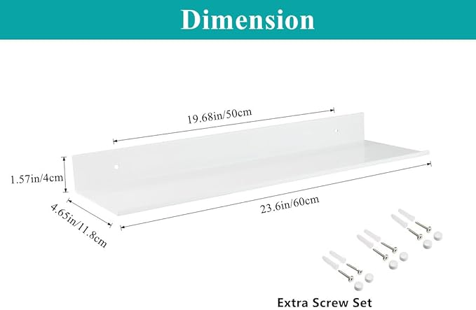 Z metnal White Floating Shelves, Wall Shelf, Metal Square Shelf for Display Collection, Aluminum, Wall Mounted, White, 24 inch, Set of 2