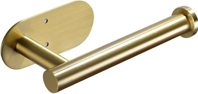YIGII Adhesive Toilet Paper Holder - Brushed Brass Toilet Roll Holder Stick on Wall for Bathroom, SUS 304 Stainless Steel