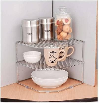 Stainless Steel 3-Tier Countertop Storage Rack For Corners, Multipurpose Stainless Steel Kitchen Plate Dish Corner Shelf Rack Stand Holder, Corner Shelf Organizer, Kitchen Organizers