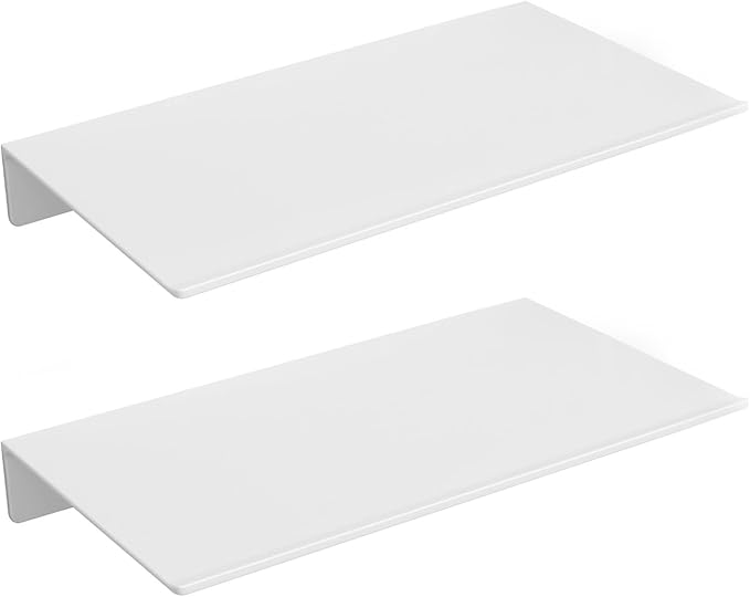 Danpoo 8 inch White Small Floating Shelves for Wall Organizer & Storage, Mini Display Shelves, Metal Wall Shelves for Bathroom, Living Room, Kitchen, Bedroom(2-Pack)
