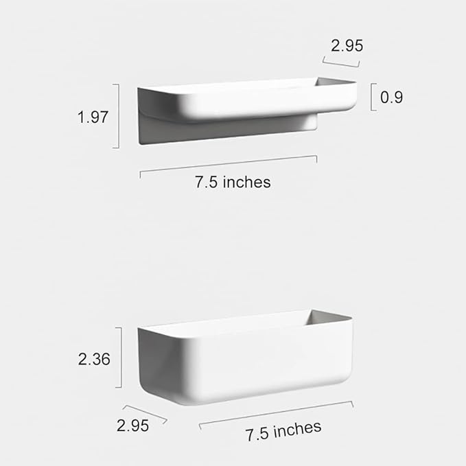 Adhesive Plastic Floating Shelf Stick on Wall Mounted Shower Caddy Shower Organizer for Bathroom Kitchen Extra Storage Needed (2pcs Short)