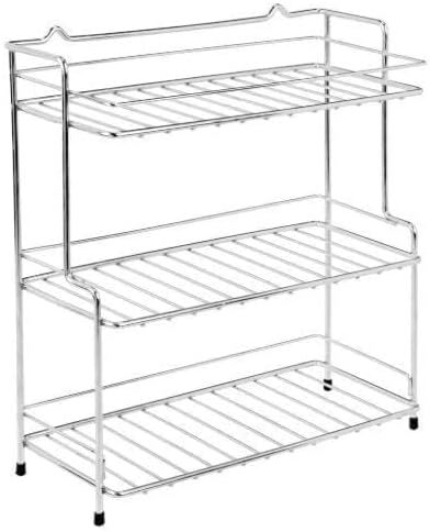 Multipurpose Stainless Steel Spice 3-Tier Trolley Container Organizer Organiser/Pickles Stand/Basket for Boxes Utensils Dishes Plates for Home.