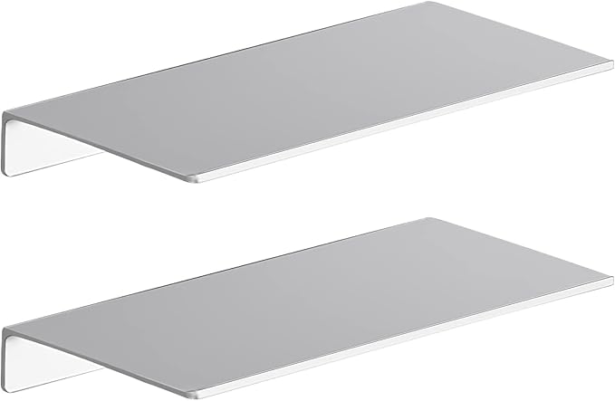 Danpoo 12 inch Metal Floating Shelves for Wall Organizer & Storage, Display Shelves for Bathroom, Living Room, Kitchen, Bedroom(Silver, 2-Pack)