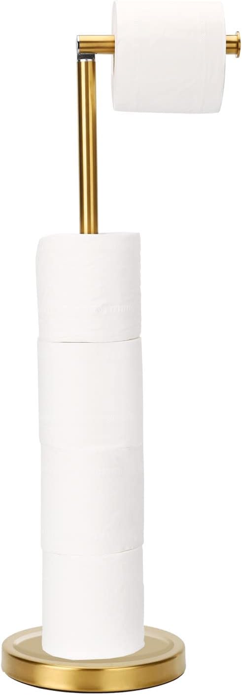 Toilet Paper Holder Stand Bathroom Toilet Paper Storage for 4 Paper Rolls with Heavy Base, Freestanding Toilet Paper Roll Holder (Gold)