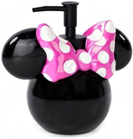Disney Minnie Mouse Soap Dispenser - Pink & Black Kids Bathroom Accessory - Resin Lotion Pump