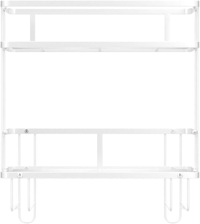 FLOLXNB Over The Toilet Storage Shelf, 2-Tier Bathroom Storage Organizer Upgrade Punch-Free Toliet Storage Shelf, Home Storage Rack with Hooks Shelf,White