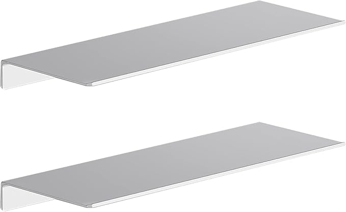 Danpoo 16 inch Metal Floating Shelves for Wall Organizer & Storage, Display Shelves for Bathroom, Living Room, Kitchen, Bedroom(Silver, 2-Pack)