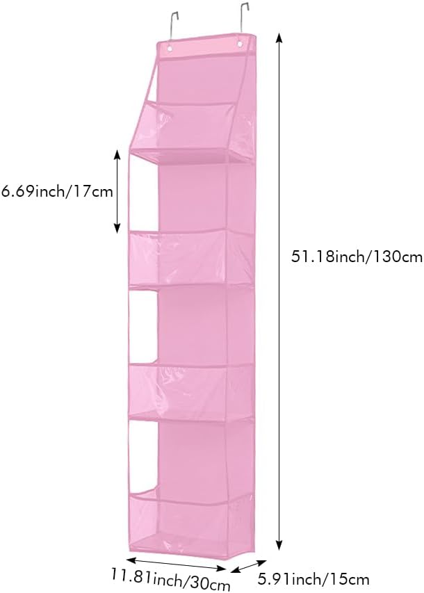 Hanging Closet Organizer, 4 Shelf Over The Door Organizer with 2 Hooks, Space Saving Behind The Door Storage Shelves for Pantry, Bathroom, Bedroom, Nursery(Color:Pink)