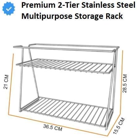 Stainless Steel 2 Layer Kitchen Spice Rack| Modular Kitchen Storage Rack | Kitchen Organizer Multipurpose Storage Shelf/Rack, Silver