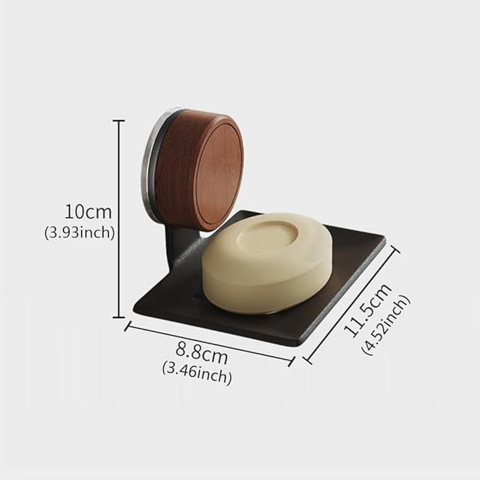 Soap Dish, Walnut and Stainless Steel, Soap Bar Holder for Shower Suction Cup Wall Mounted, No-Drilling Waterproof Sponge Holder (Black with Wall Hooks)