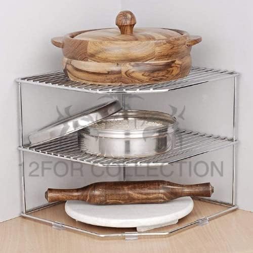 Stainless Steel 3-Tier Countertop Storage Rack For Corners, Multipurpose Stainless Steel Kitchen Plate Dish Corner Shelf Rack Stand Holder, Corner Shelf Organizer, Kitchen Organizers