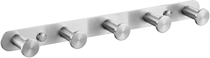 Angle Simple Towel Hook Rack with 5 Hooks, SUS304 Stainless Steel Bathroom Robe Coat Hook Rail, Towel Holder Wall Mounted, Brushed Nickel