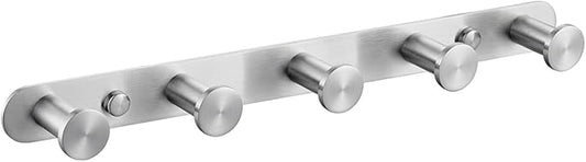 Angle Simple Towel Hook Rack with 5 Hooks, SUS304 Stainless Steel Bathroom Robe Coat Hook Rail, Towel Holder Wall Mounted, Brushed Nickel