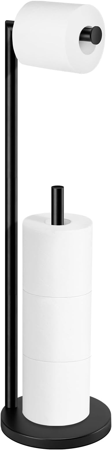 Toilet Paper Holder Stand, Toilet Paper Stand Black, Free Standing Toilet Paper Holder, Toilet Paper with Storage by Bathth