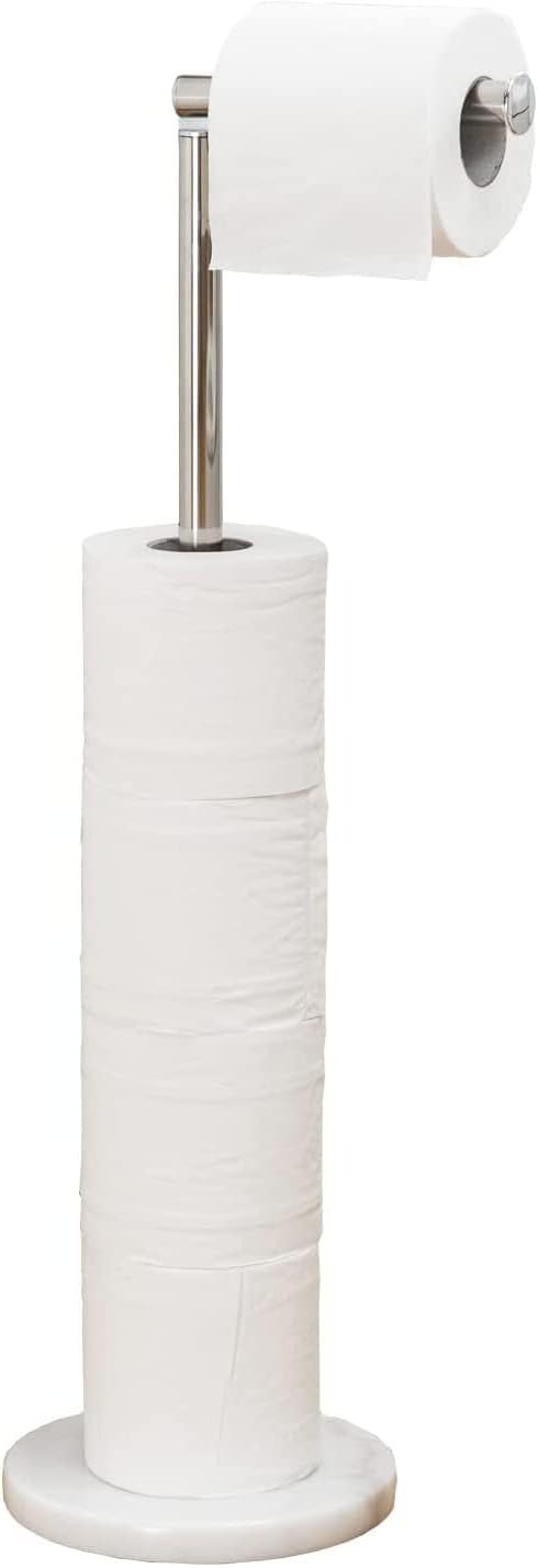 Songtec Toilet Paper Holder Stand, Free Standing Tissue Roll Holder, Heavy Natural Marble Base, Sturdy for 5 Toilet Paper Rolls (Marble Base, Brushed Nickel)