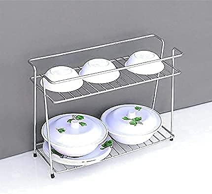 Stainless Steel Spice 2-Tier Trolley Container Kitchen Organizer storage rack/Basket for Boxes Utensils Dishes Plates for Home (Multipurpose Kitchen Storage Shelf Shelves Holder Stand