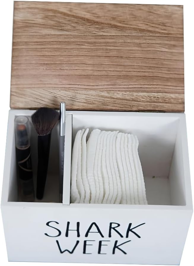 Sanitary Napkin Storage Container, 2 Compartments Pad and Tampon Organizer, Wooden Menstrual Care Storage Box, 7.9x5.1x5.1inches White