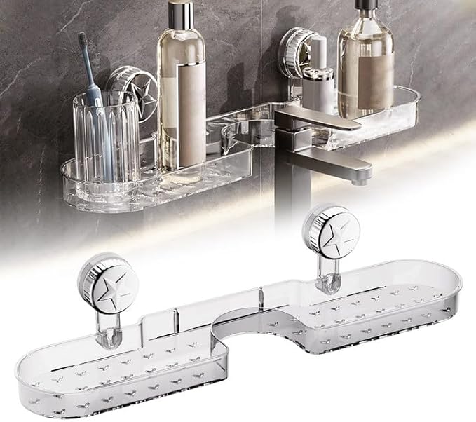 LECDOA Corrugated Suction Cup Storage Holder, 2025 New Movable Shower Shelf Suction Cup, No-Drill Wall-Mounted Storage Shelf, Luxury-Style Glacier Pattern (New White)