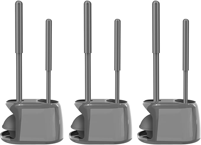 SetSail Toilet Brush and Plunger Set, 3 Pack Toilet Plungers for Bathroom with Holder Heavy Duty Toilet Bowl Brush and Holder Hidden for Deeply Cleaning - Gray
