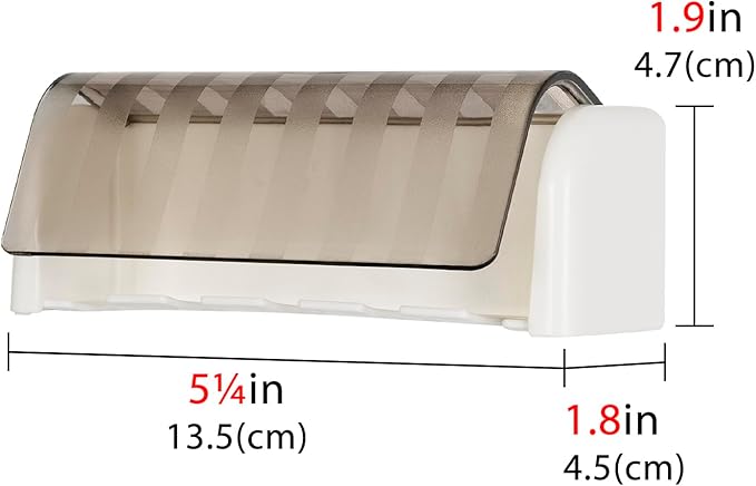5 Slots Wall Mount Toothbrush Holder with Cover, Self Adhesive Toothbrush Storage Organizer for Shower, Toothbrush Hanger for Bathroom, Medicine Cabinet, Dorm(White + Grey)