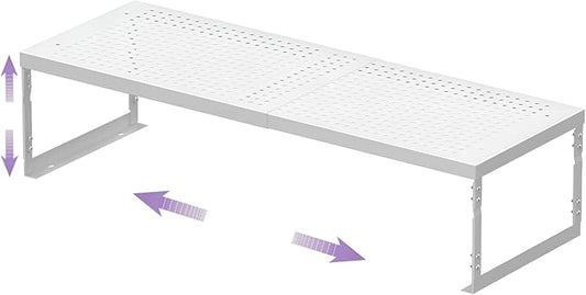 Stackable Expandable Metal Shelf Organizer, Adjustable Storage Rack, Heavy Duty Space Saver for Kitchen, Pantry, Bathroom, Countertop & Office(1Pack/Meidum/White)