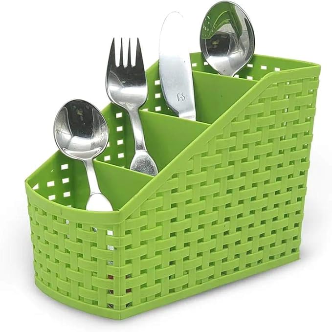 Plastic Multipurpose Storage Basket Rack Desk Organizer with 4 Sections for Stationery Pen Stand | Cutlery Stand | Bathroom Stand | Set of 2 | Multicolour, regular (MIC6949)