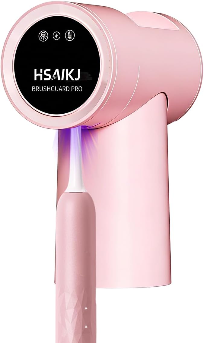 Wall Mounted Toothbrush Holder for Bathroom, 3-in-1 Electric Toothbrush Organizer for Personal Use, Smart Sensor Lid, Fast Drying, Aesthetic Bathroom Organizer with Magnetic Cup (Pink)