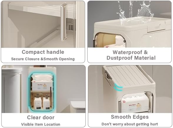 4-Tier Slim Bathroom Storage Cabinet, Tall Narrow Storage Cabinet with Movable Wheels, Adjustable Shelves, Skinny Bathroom Storage Organizer for Small Space, Bathroom, Kitchen, Laundry, Cream White