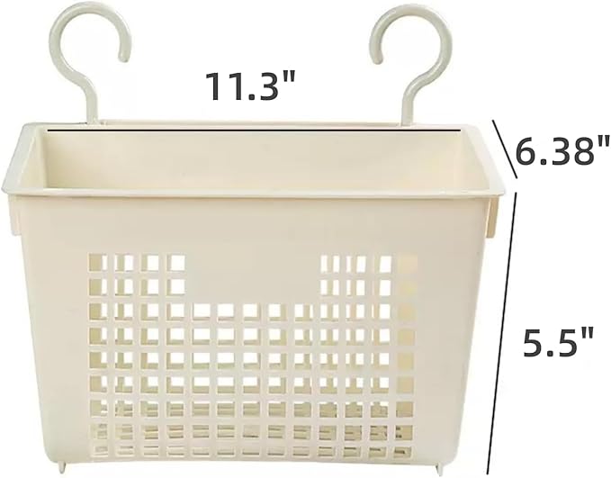 5PCS Plastic Hanging Baskets for Shower, Hanging Basket Organizer with Hooks, Rectangle 11.3Inches Small Hanging Storage Basket (Beige)