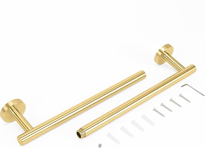 NearMoon Bath Towel Bar, Thicken Stainless Steel Shower Towel Rack Holder Wall Mounted for Bathroom, 24-lnch Overall Length-21-lnch Usable Hanging Space (1 Pack, Brushed Gold)
