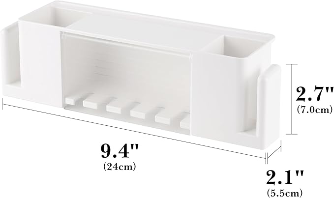 5 Slots Wall Mount Toothbrush Holder with Cover, Self Adhesive Toothbrush Storage Organizer for Shower, Toothpaste & Toothbrush Hanger for Bathroom, Medicine Cabinet, Dorm (White Large)