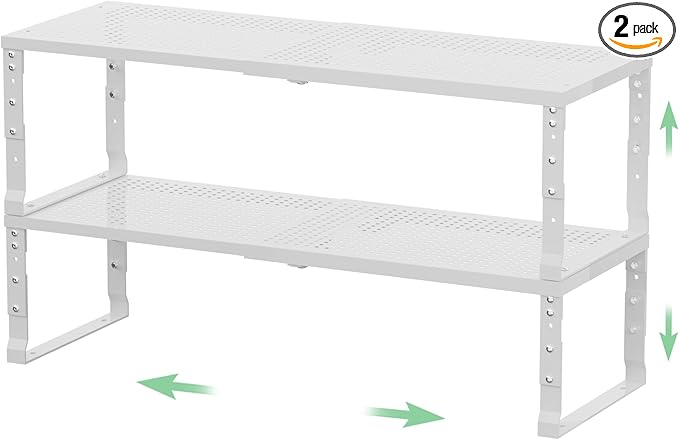 Metal Stackable Expandable Storage Rack, Adjustable Under Sink Shelf & Countertop Space Saving, Heavy-Duty Pantry Storage, Suitable for Kitchens, RV, Bathrooms, Workshops or Offices