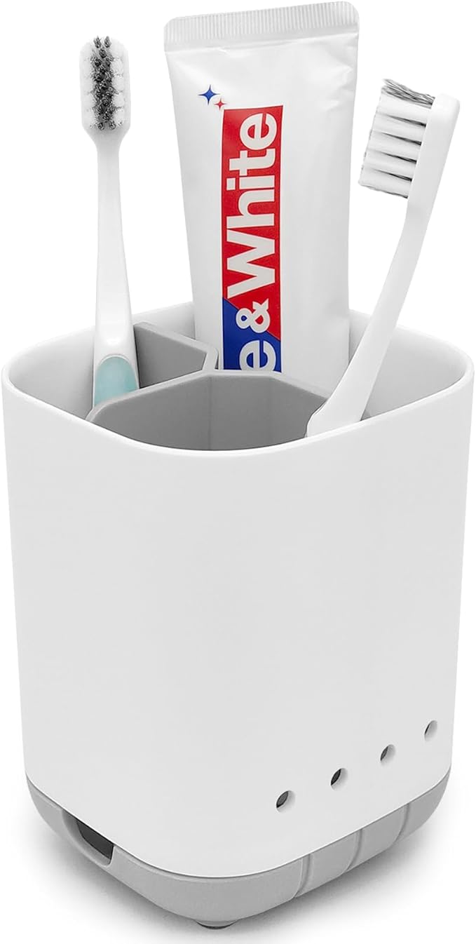 Toothbrush Holder for Bathroom,Plastic Detachable for Easy Cleaning Multi-Functional Storage,3 Slots Anti-Slip Electric Toothbrush and Toothpaste Organizer Caddy for Bathroom Vanity,Countertop (Grey)