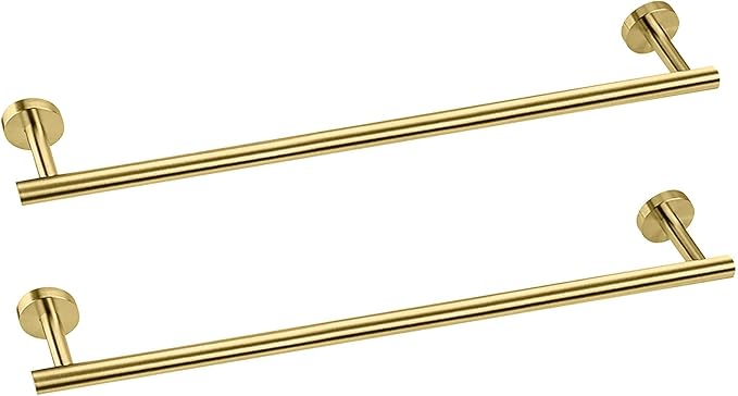 Cilee 2 Pieces Brushed Gold Bathroom Towel Bar, 24 Inch Double Towel Racks,Bathroom Towel Holder Towel Hanger for Bathroom Stainless Steel Wall Mount