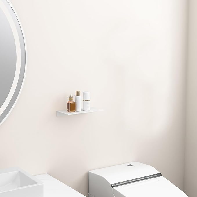 Danpoo 8 inch White Small Floating Shelf for Wall Organizer & Storage, Mini Display Shelf, Metal Wall Shelf for Bathroom, Living Room, Kitchen, Bedroom