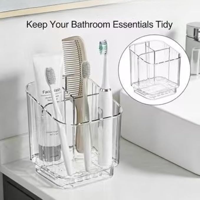 Bathroom with compartmentalized Storage Rack, Non Perforated Toothbrush Toothpaste Storage Box, wall Mounted toiletries Storage Rack